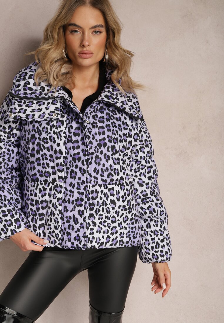 Jachetă Violet cu imprimeu leopard cu matlasare și guler Gelasa
