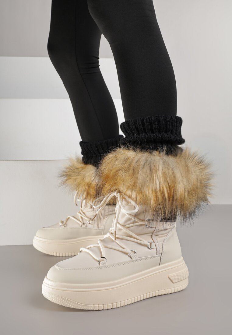 Cizme de zăpadă Bej cu Talpă Groasă cu Blană Uplift