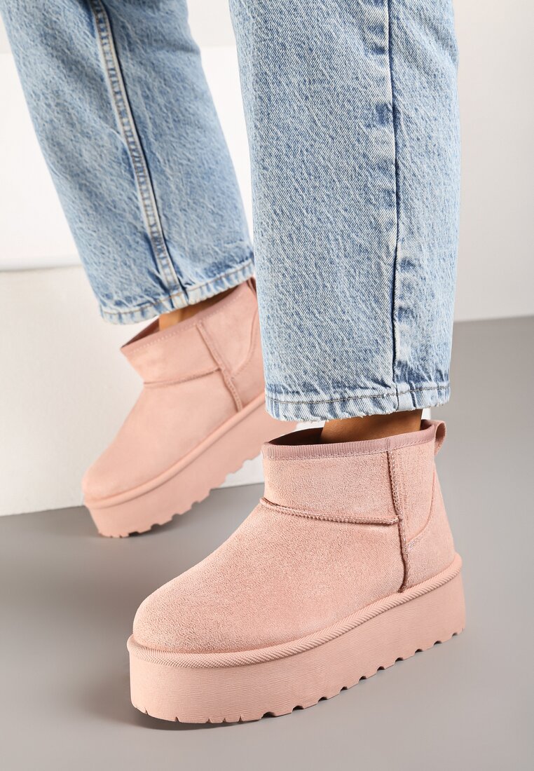 Cizme de zăpadă roz scurte pe talpă groasă Aranwen