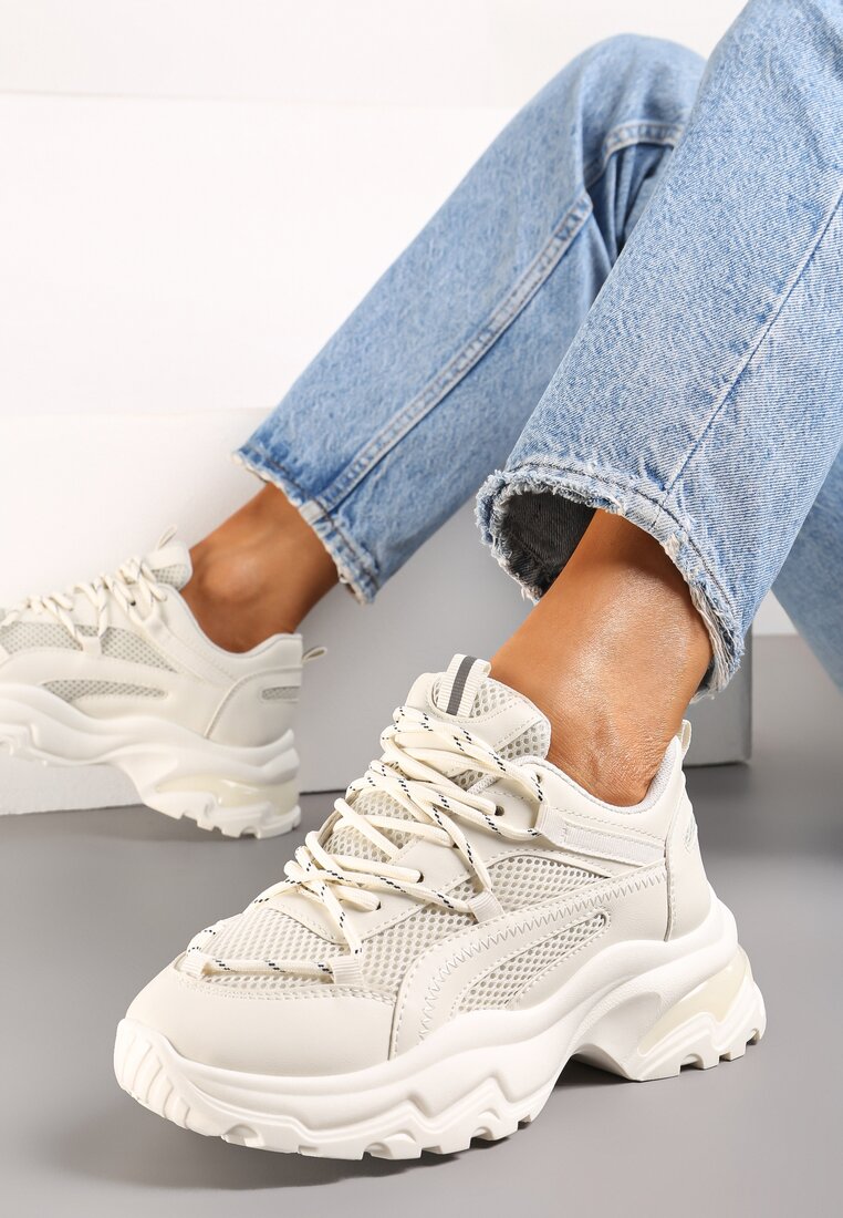 Adidași bej cu talpă groasă și neregulată cu inserții reflectorizante Ollavia