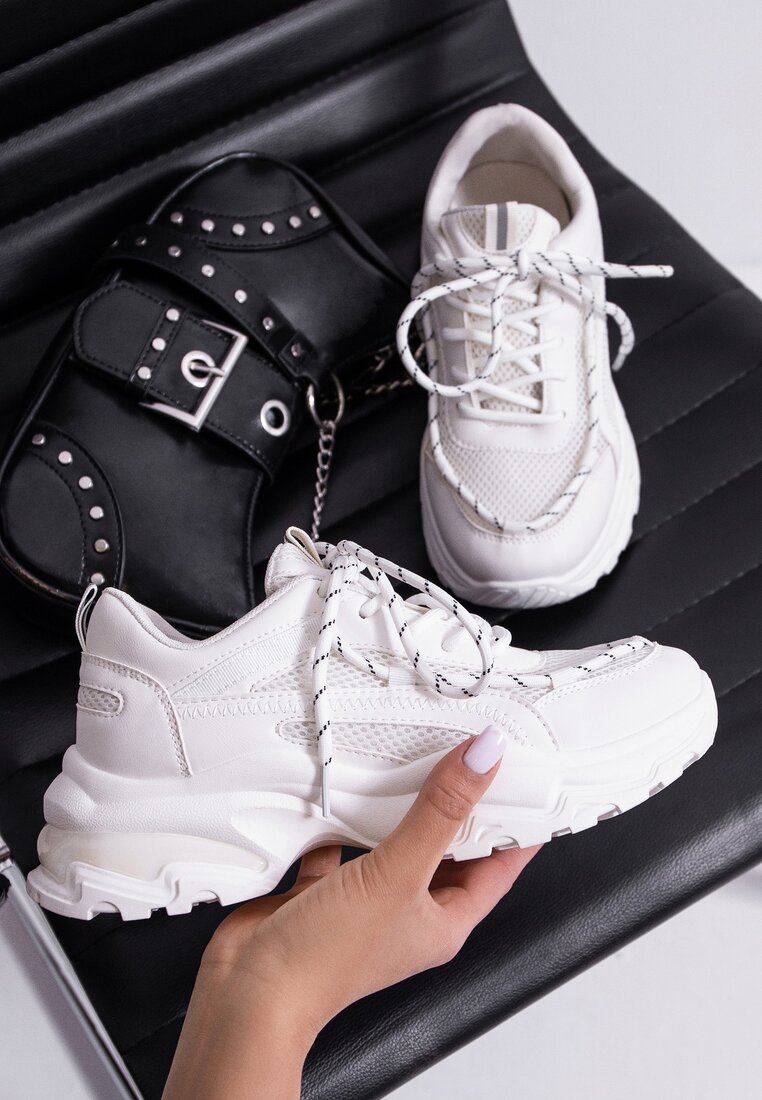 Sneakers Albi pe Talpă Masivă cu Inserții din Plasă și Șireturi Decorative Ollavia