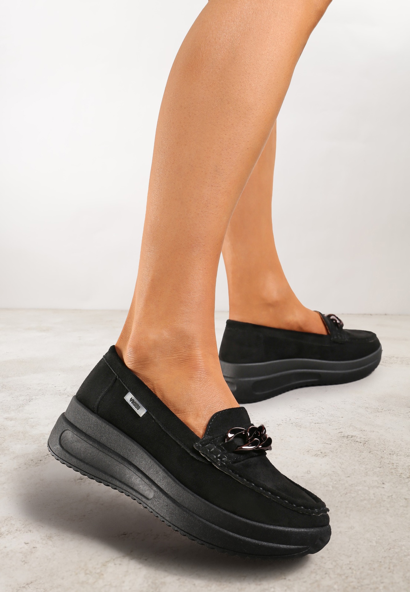 Mocasini Negre cu Lanț pe Platformă Înaltă Iracana