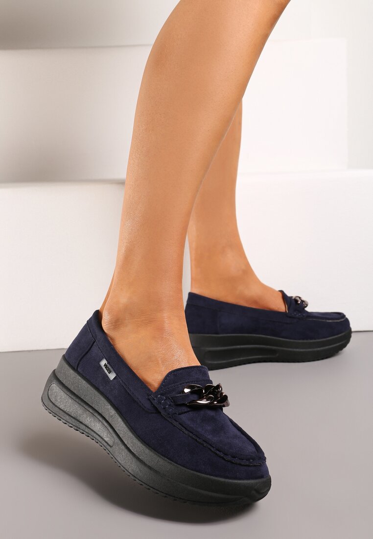 Mocasini Bleumarin cu Lanț pe Platformă Înaltă Iracana