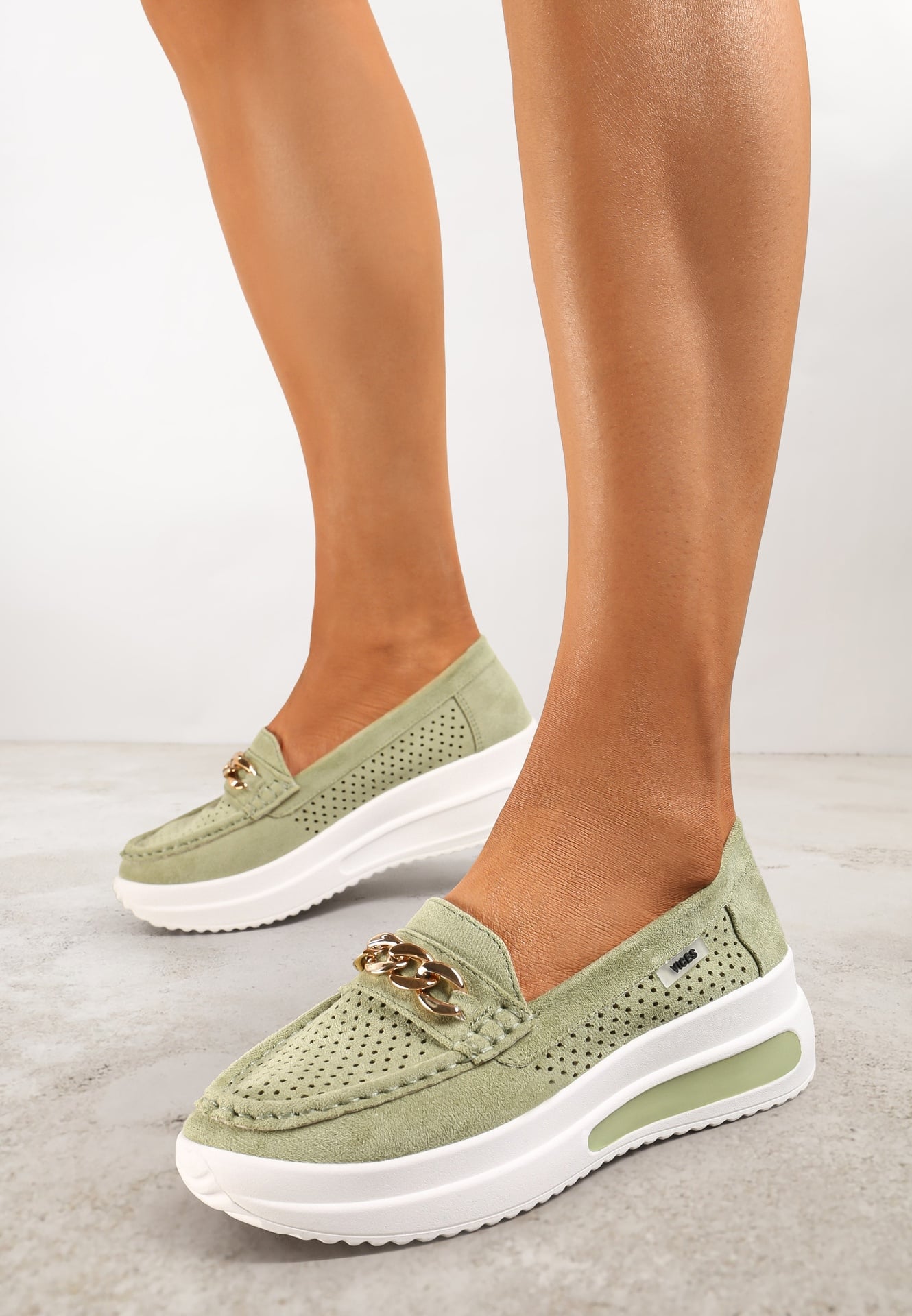 Mocasini Verzi cu Platformă cu Lanț Himenna