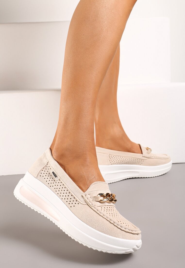 Mocasini bej pe platformă cu lănțișor Himenna