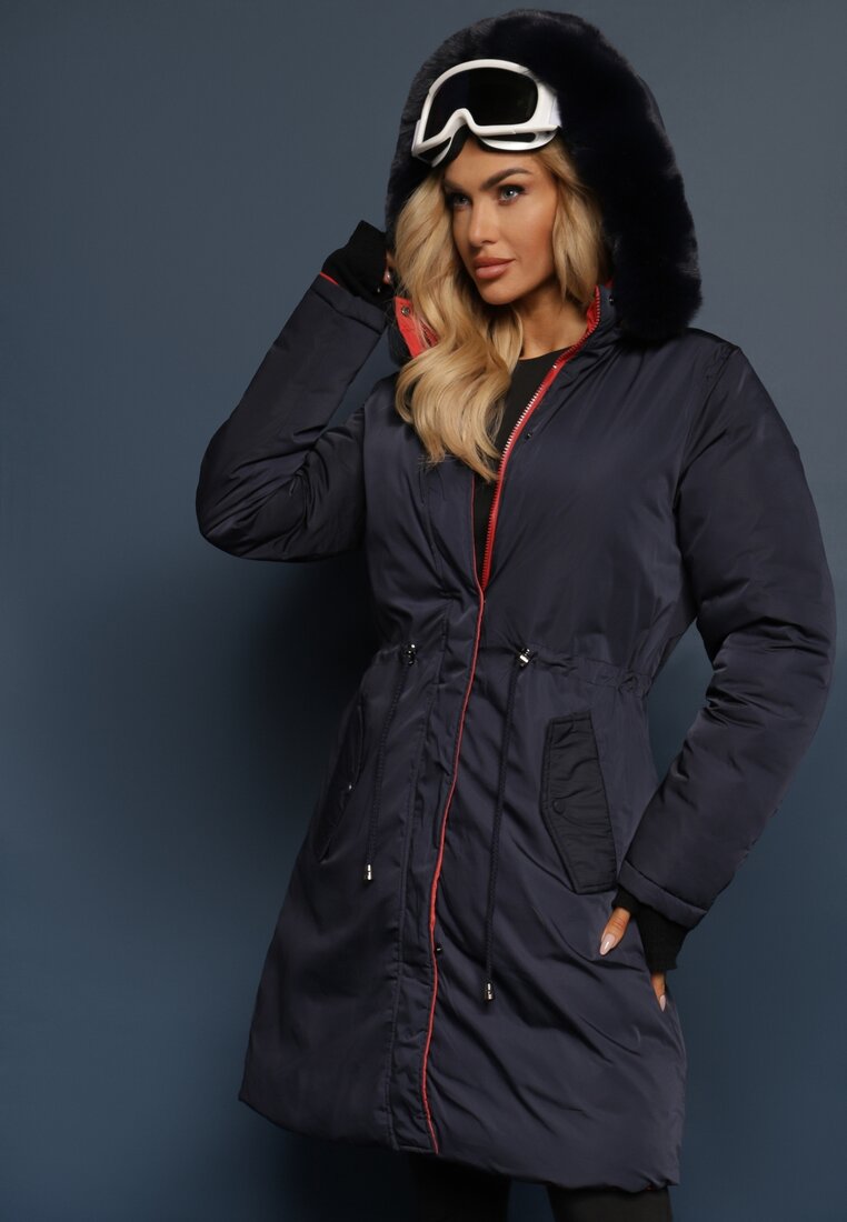 Geacă-palton bleumarin lungă reversibilă cu glugă Astrae