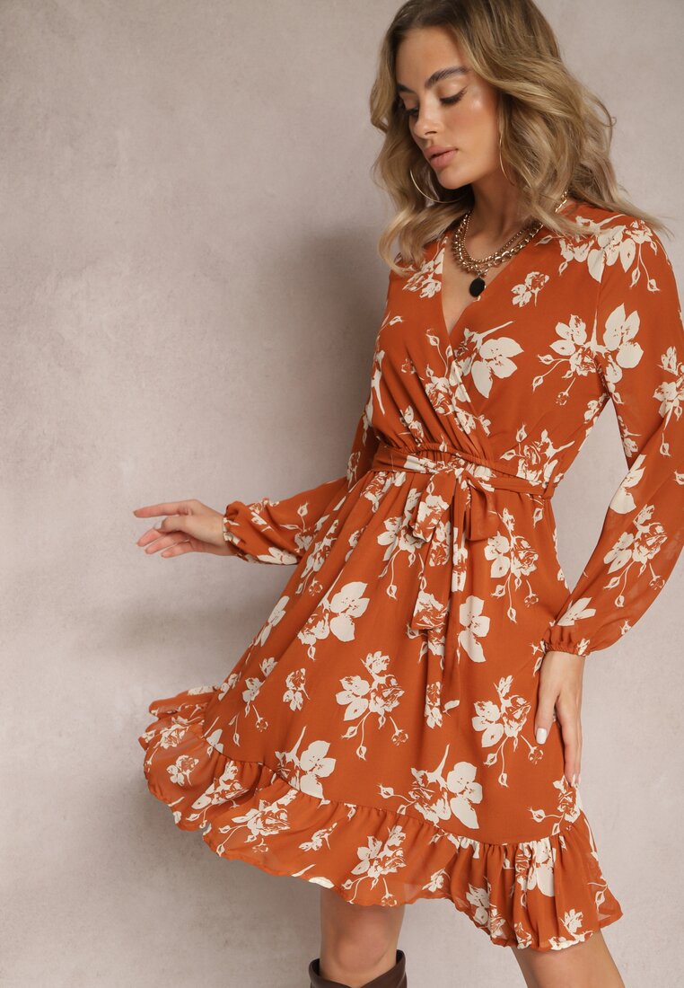 Rochie Maro deschisă Evazată Mini Florală cu talie elastică Elandri
