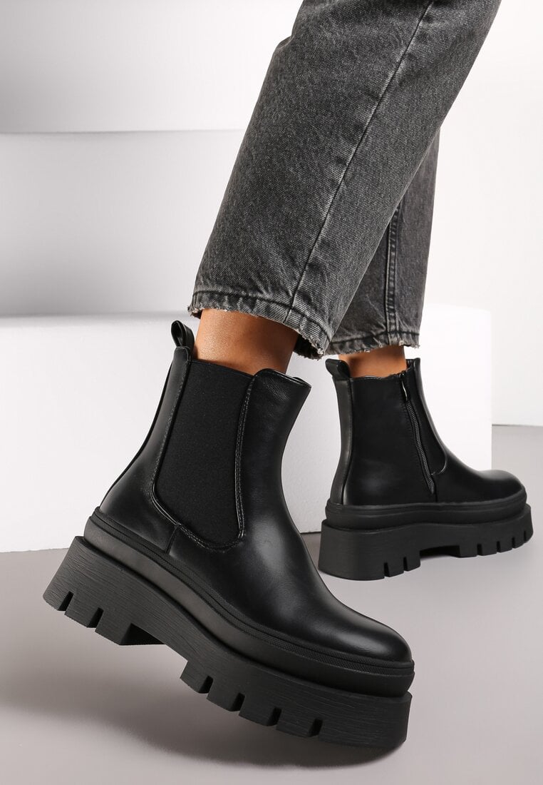 Botine Negre cu talpă groasă cu profil Gabufa