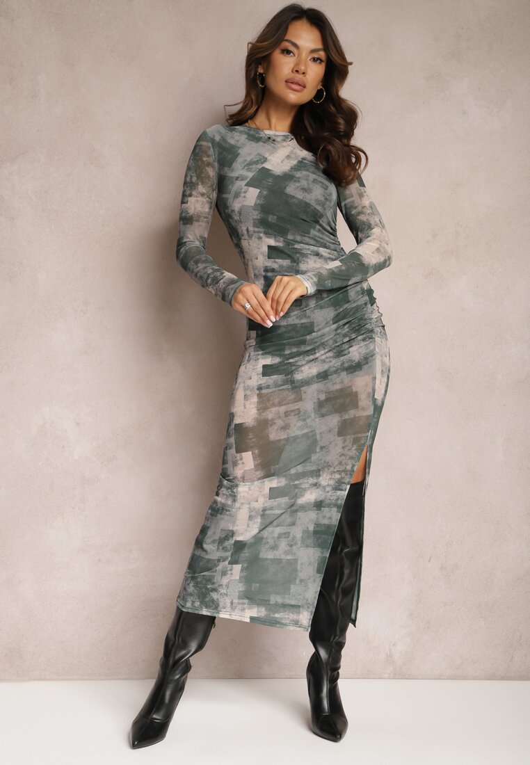 Rochie Verde închis Mulată Maxi cu Decupaj Marperra