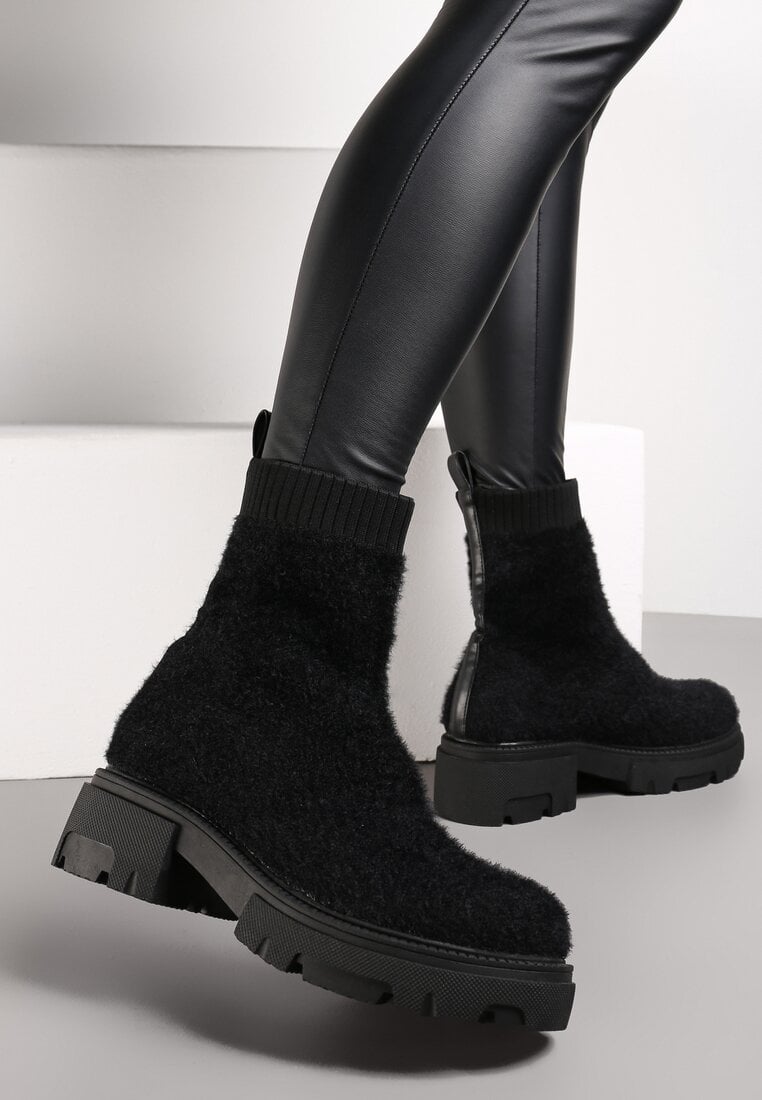 Botine Negre cu Talpă Groasă și Carâmb Elastic Kirel