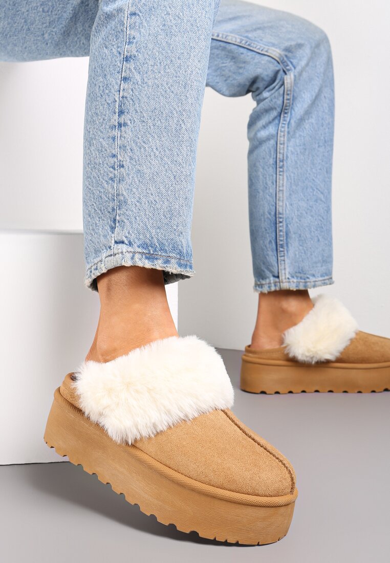 Papuci Maro pe Talpă Groasă cu Blană Decorativă Sunessa