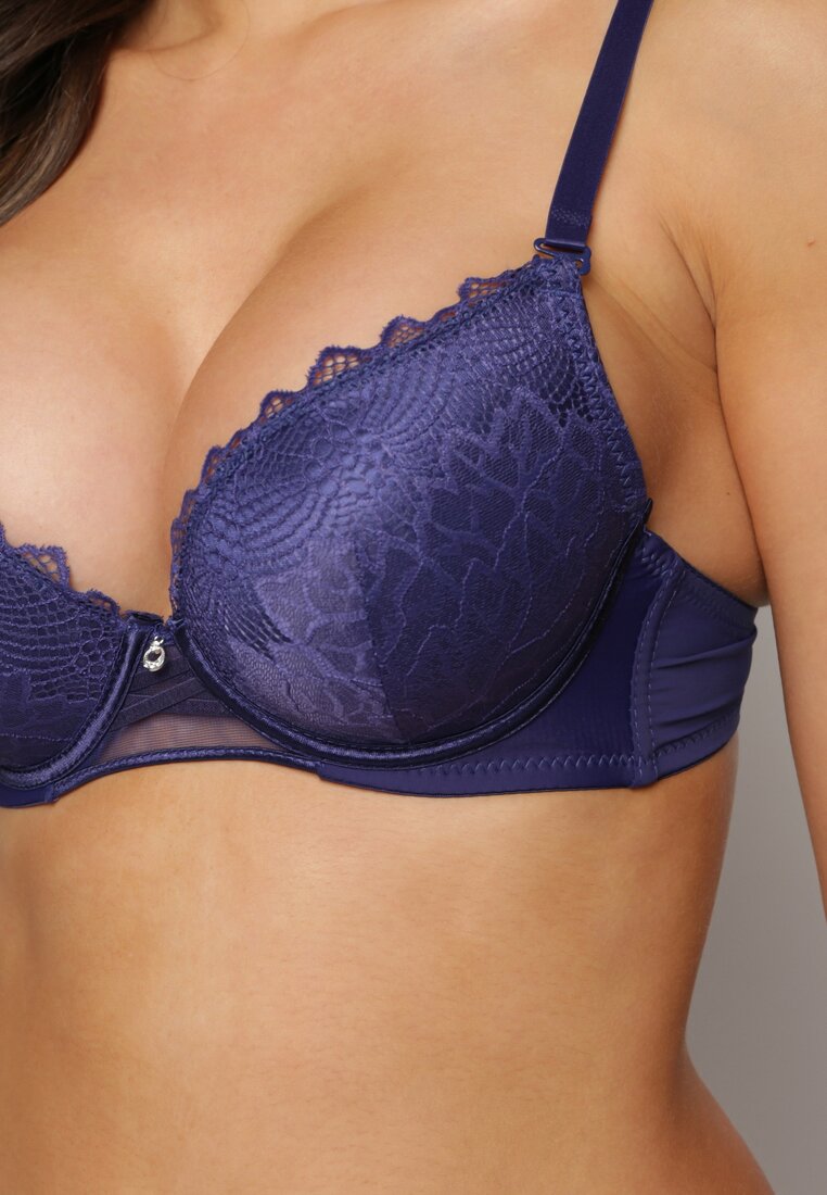 Sutien Mov Push-up cu Dantelă Decorativă și Pandantiv Gialine