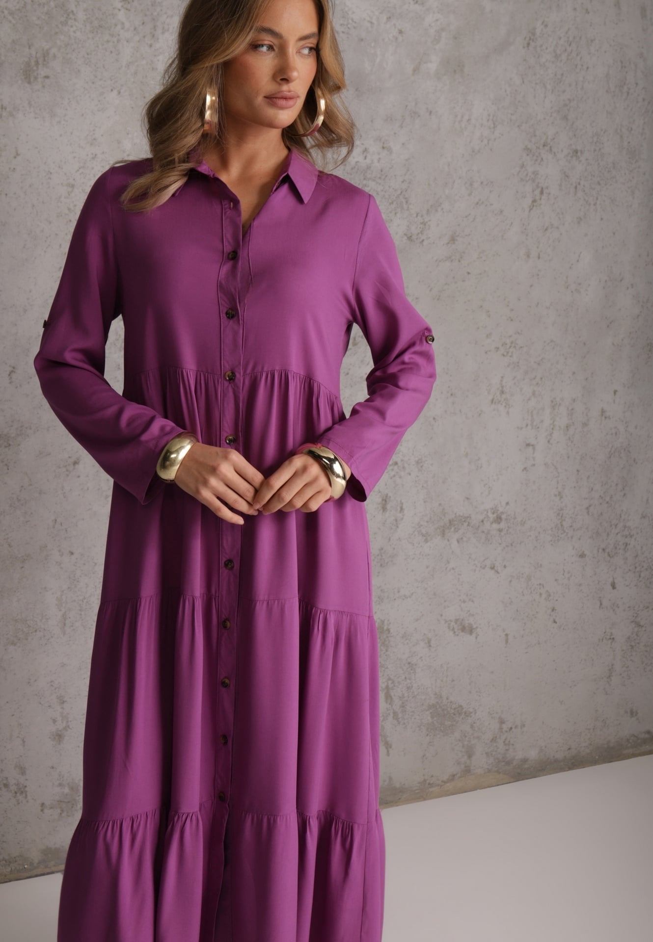 Rochie mov tip cămașă maxi din bumbac Junira