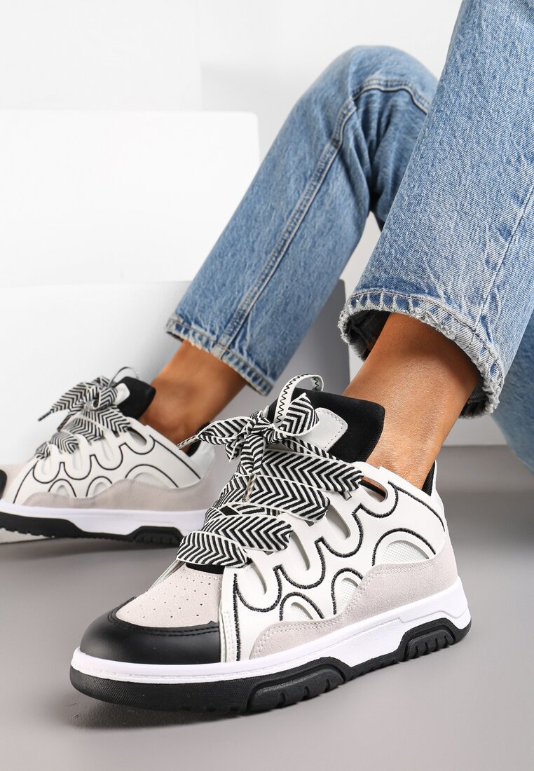 Adidași Albi cu Șireturi Late Nolita