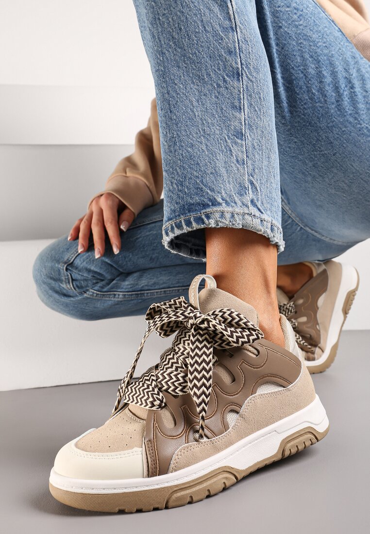 Sneakers Bej închis cu șireturi late Nolita