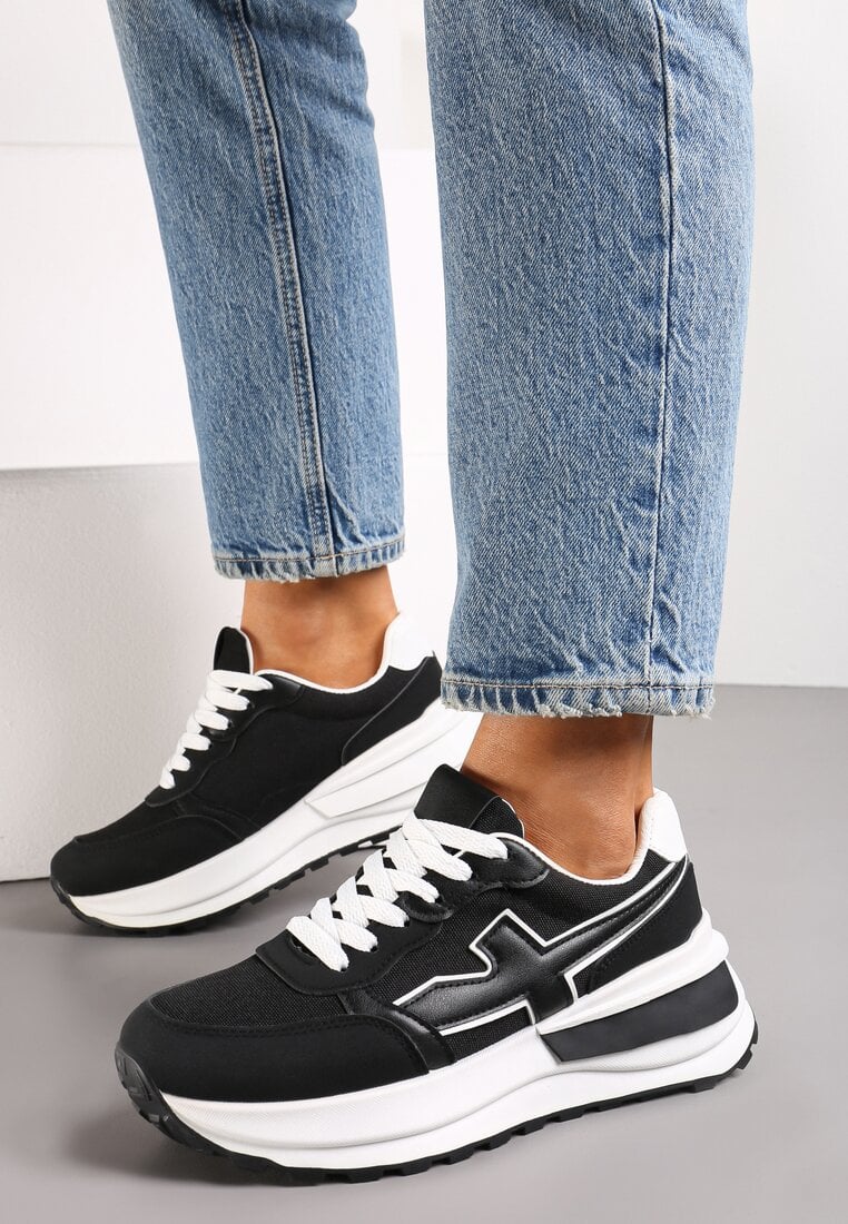 Sneakers Alb-negru sub Gleznă pe Platformă cu Inserție Evienne