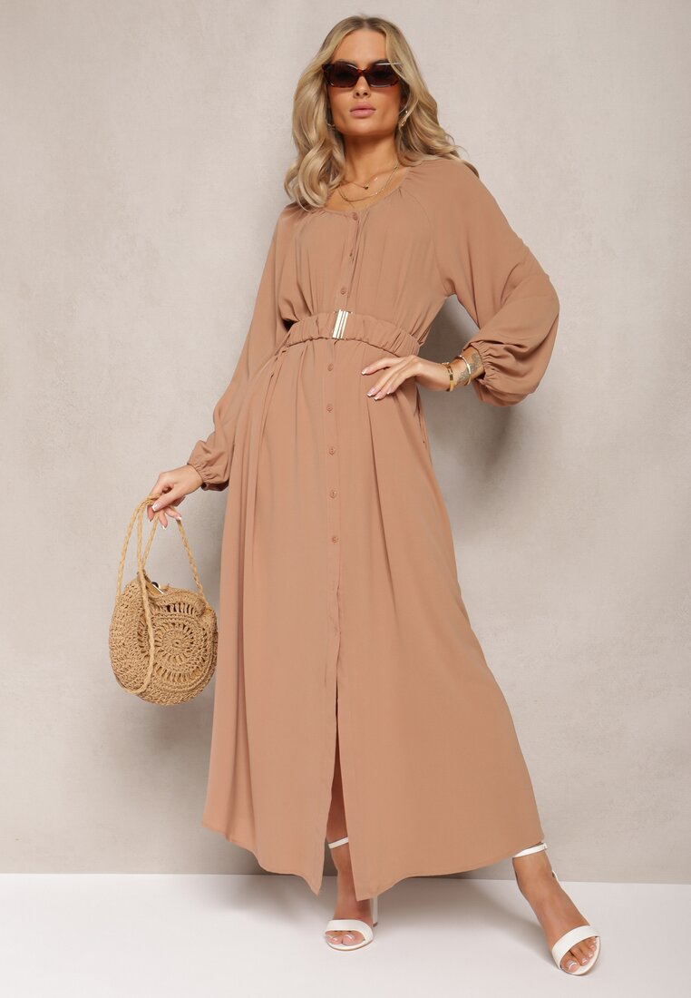 Rochie Maxi Maro Deschis cu croială lejeră, cu nasturi și curea cu cataramă metalică Ferian