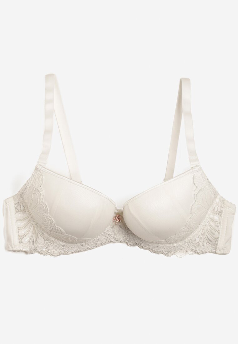 Sutien bej deschis din dantelă Push Up Bliffa