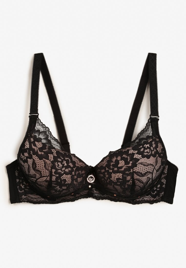 Sutien Negru-Bej cu Dantelă și Funcție Push Up Wifia