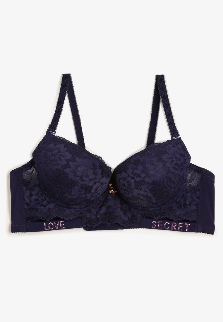 Sutien Bleumarin Push-up Decorat cu dantelă și inscripții cu paiete Elisei