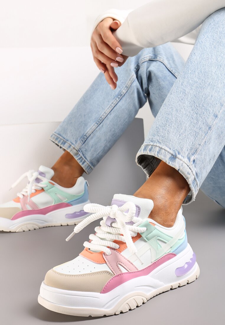 Adidași Alb-Roz pe Talpă Groasă cu Șireturi Late Iniestra