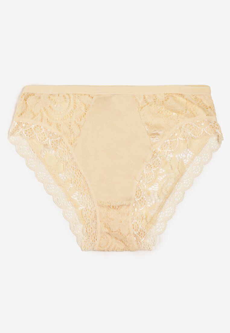 Chiloți Bej deschis Tip slip decorați cu inserții de dantelă Omikka