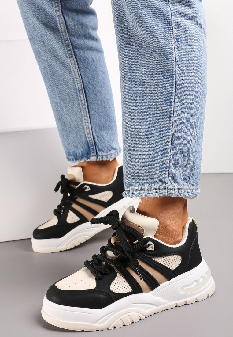 Sneakerși negri cu talpă groasă cu sclipici Lenema