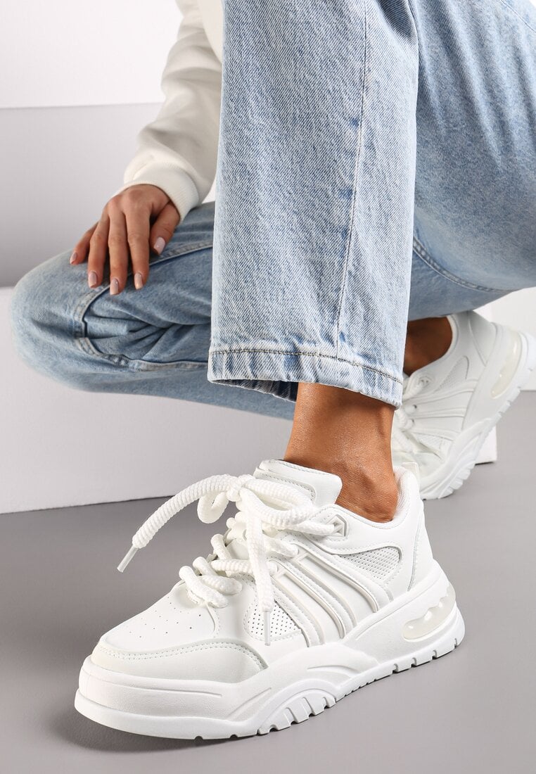 Adidași Albi cu Talpă Groasă cu Sclipici Lenema