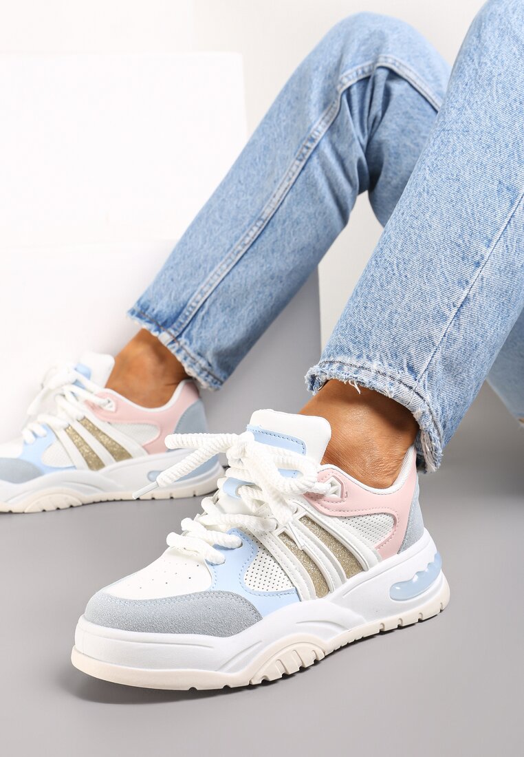 Adidași Alb-Albaștri cu Talpă Groasă cu Sclipici Lenema