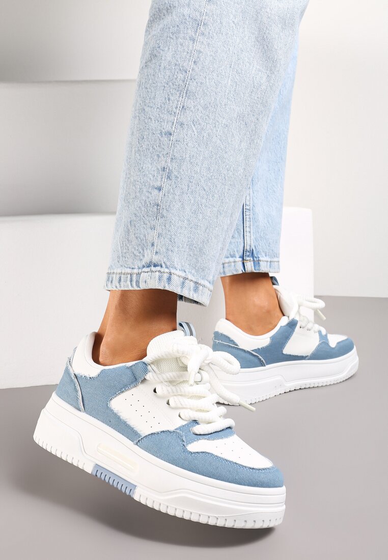 Sneakers Alb-Albastru cu Platformă Legate cu Șireturi Late Viletra