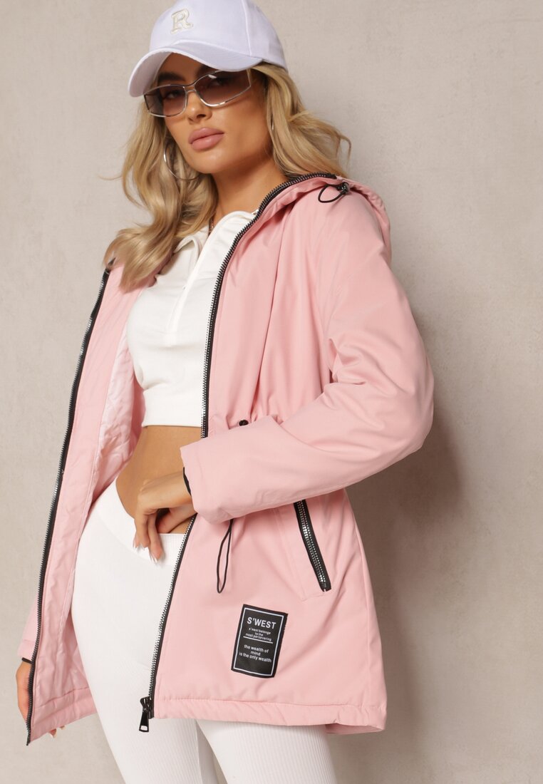 Jachetă Parka Roz Cambrată cu Glugă și Snururi Anivri