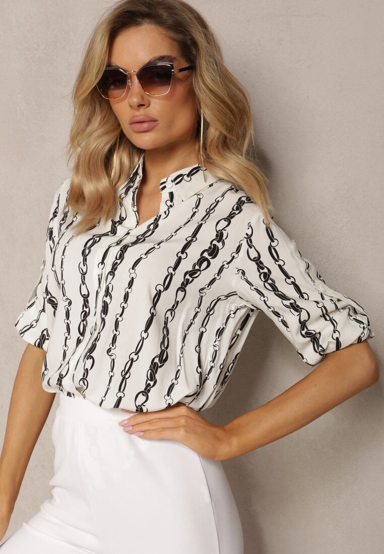 Cămașă Albă cu imprimeu lanțuri din Bumbac și Viscoză Brilenia