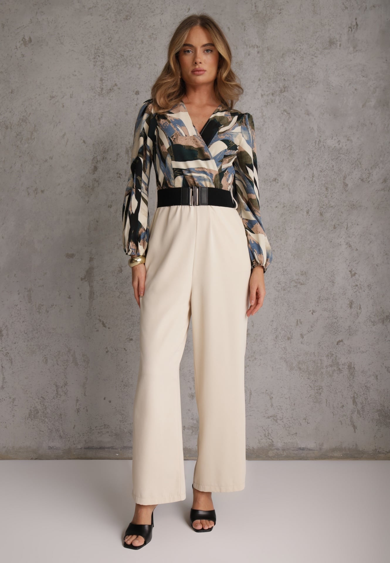 Salopetă Petrecută Bej cu cordon și pantaloni largi Nittama