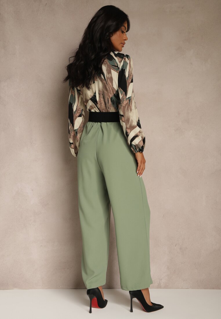 Salopetă petrecută Verde-Bej cu Cordon și Pantaloni Lărgi Nittama