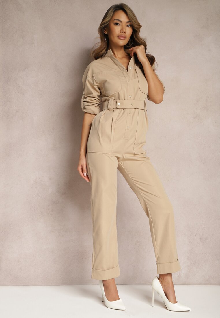 Salopetă Bej închis Utility cu picioare largi și cu curea Pireval