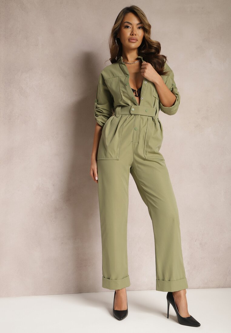 Salopetă Verde Utility cu Picioare Lărgi și Cureaua Pireval