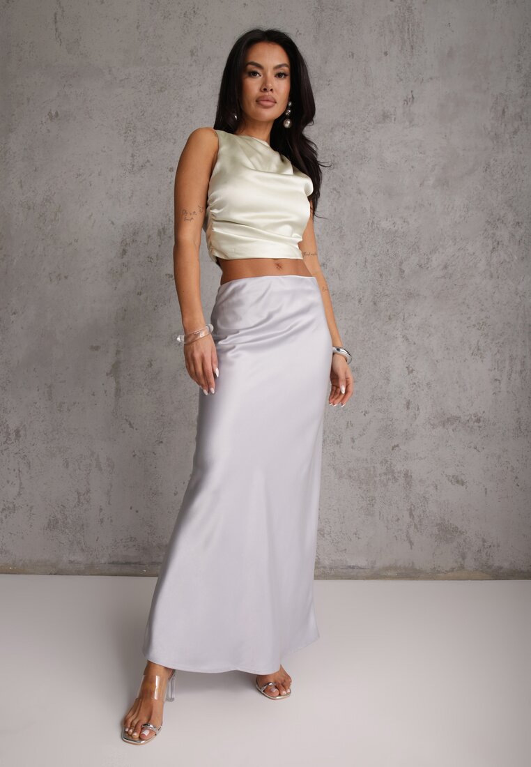 Fustă Maxi De Satin Gri Cu Talie Înaltă Formia