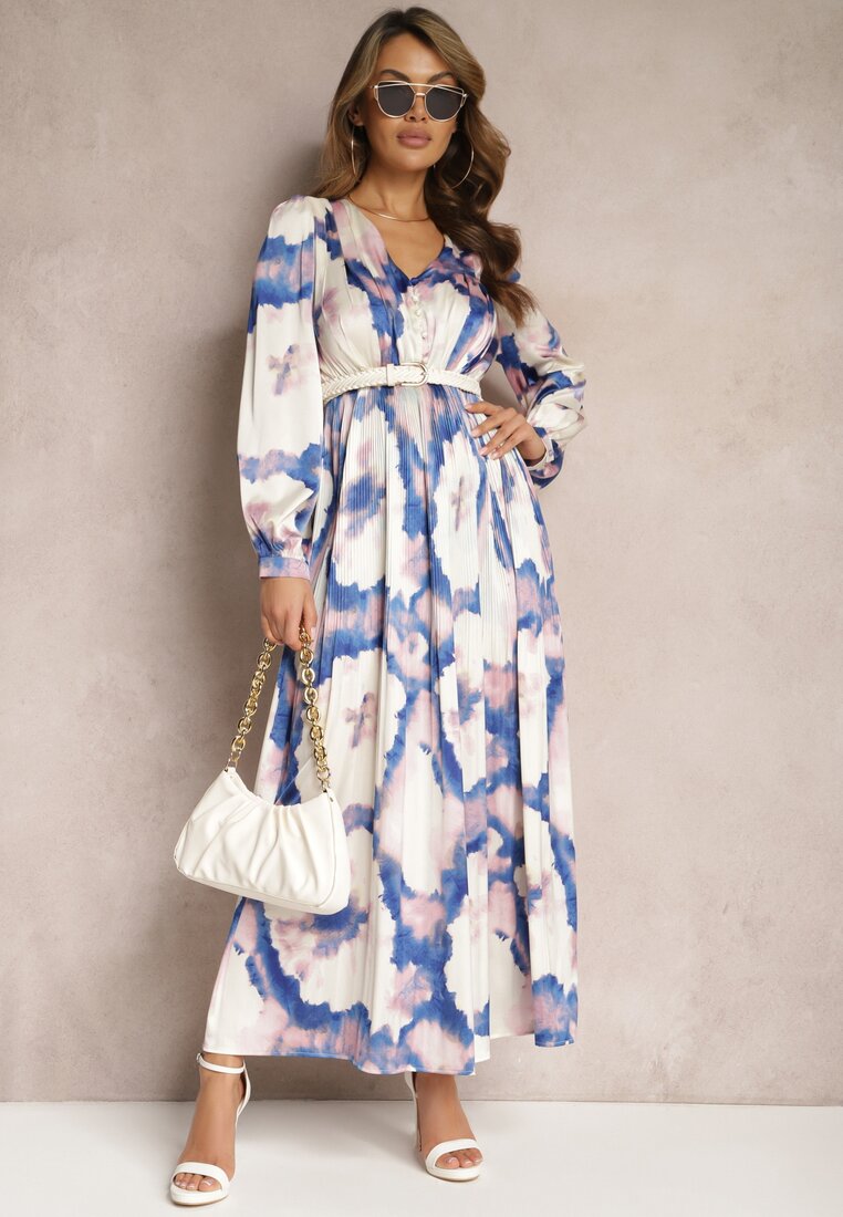 Rochie Bej-Violet Maxi De satin cu croi evazat Velian