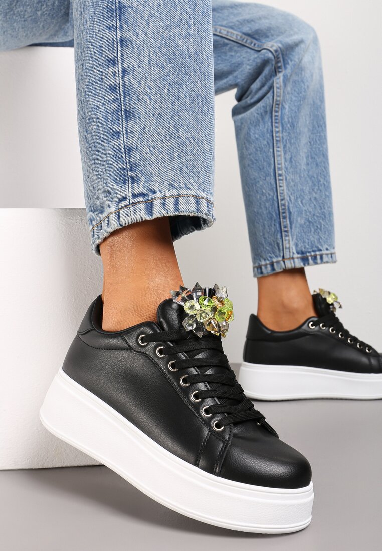 Adidași Negre cu Cristale Colorate pe Platformă Dolapse