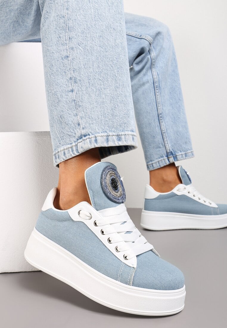 Adidași Albastri cu platformă cu zirconii cu limbă lată Esirel