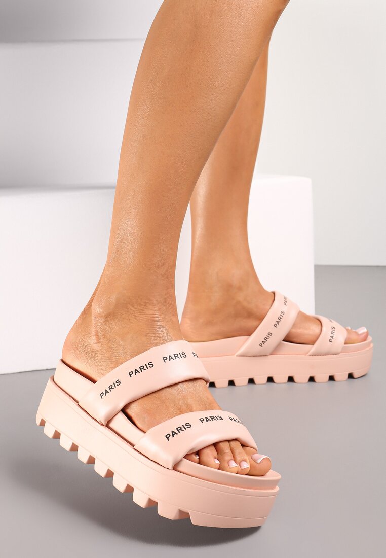 Papuci Roz cu Barete cu Inscripții cu Talpă Groasă Savena