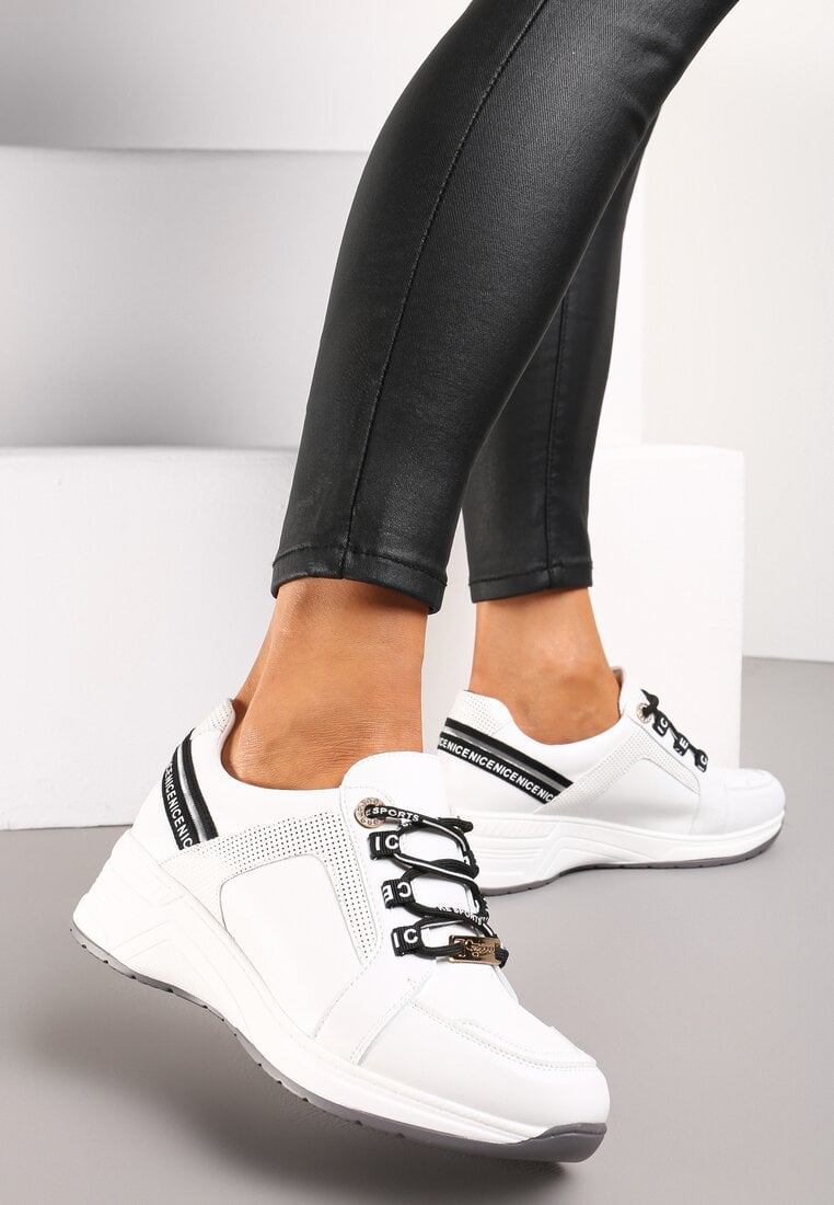 Adidași Albi cu Branț din Piele Decorați cu Inscripții cu Talpă Pană Dorvalia