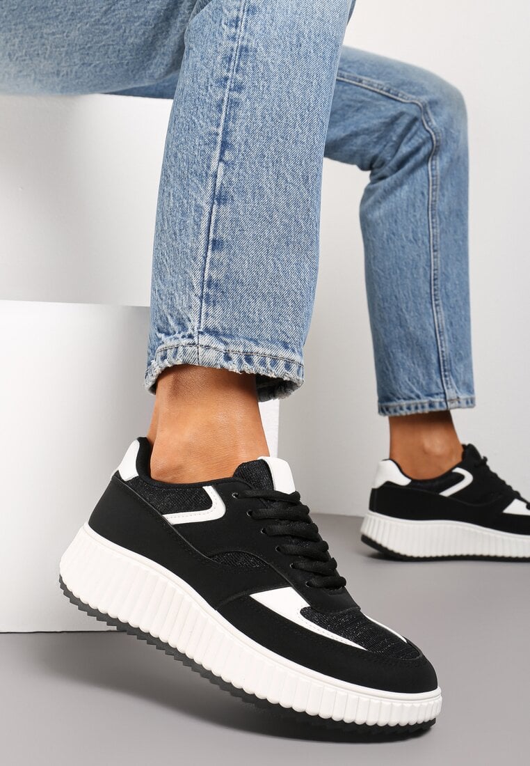 Adidași Negri cu talpă Groasă Decorativă cu Sclipici Gelnia