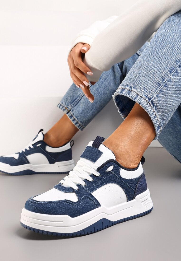 Adidași Alb-Bleumarin cu Talpă Groasă cu Partea Superioară Sub Glezne Alriel