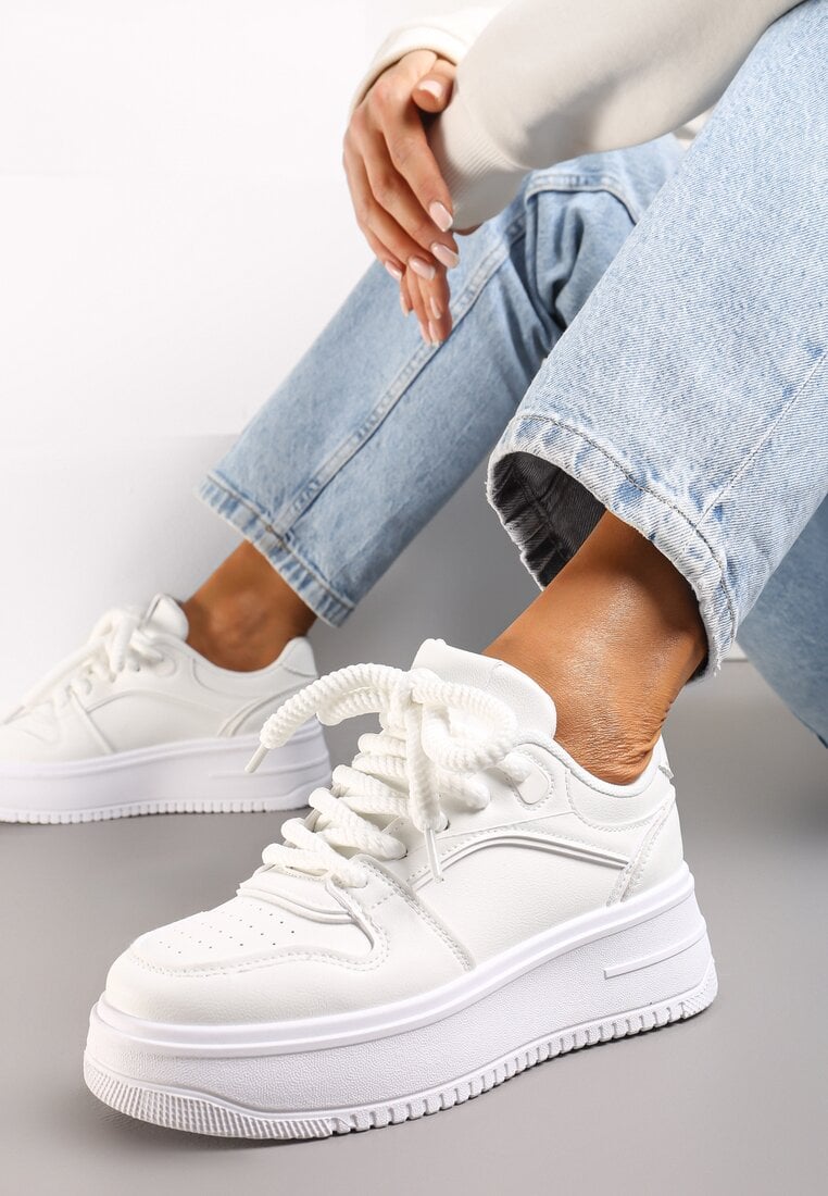 Adidași Albi cu Partea superioară cu Multe Inserții pe Talpă Groasă Lenarise