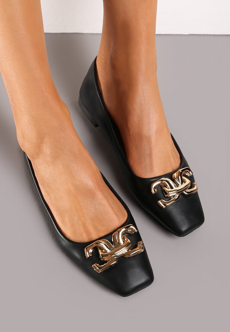 Balerini Negri cu cataramă în formă de lanț la vârful pătrat Anllira