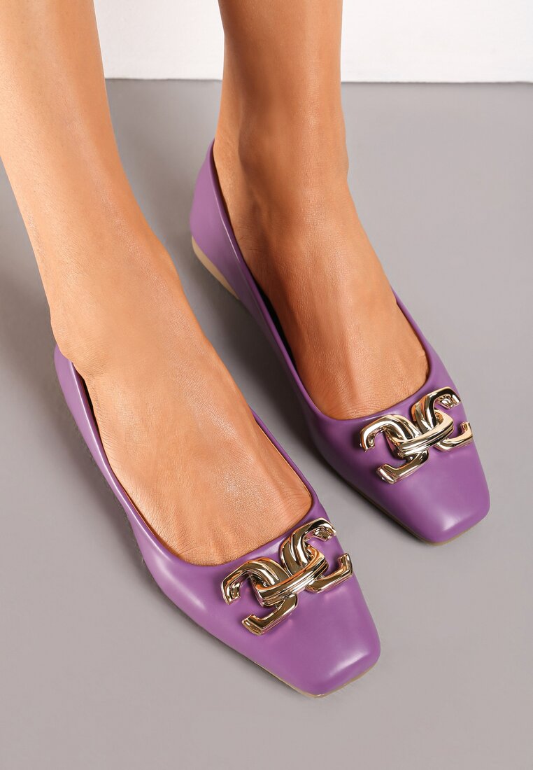 Balerini mov cu cataramă în formă de lanț și vârf pătrat Anllira