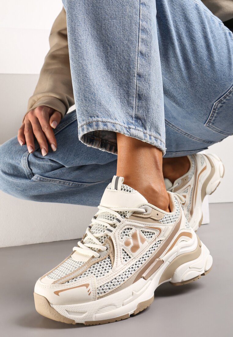 Adidași Bej pe Talpă Groasă Decorați cu Inserții din Plasă Korianna