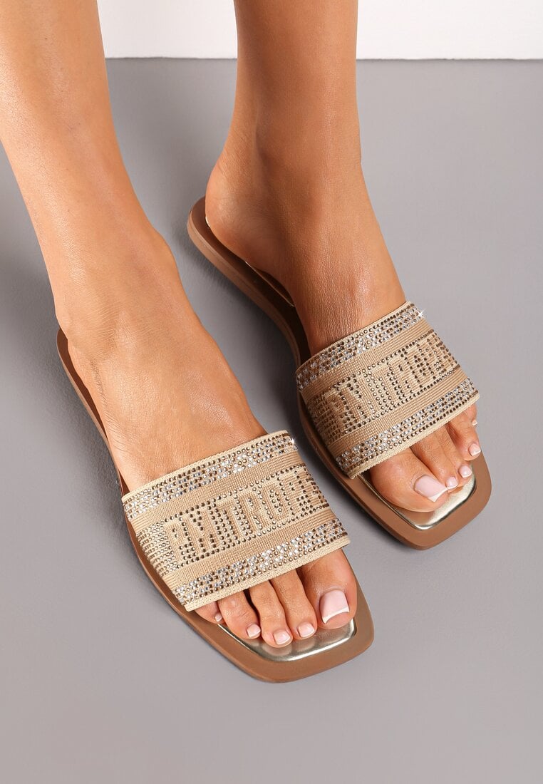 Papuci Aurii Decorați cu zirconii și inscripție cu vârf pătrat Buria