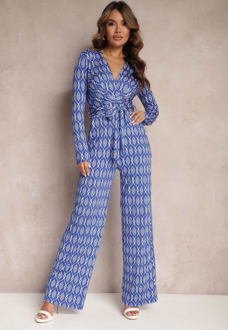 Salopetă Bleumarin Cambrată cu Craci Largi și Centură Legată Acaelia